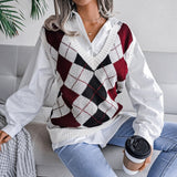 Vvsha Christmas Gift Outfit Women Knitted Sweater Vest Pullover 2024 Autumn New College Style Loose VNeck Elegant Fashion Casual Diamond Vest Sweaters