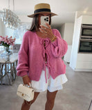 Vvsha Christmas Gift Outfit outfit ideas for school round Neck Laceup Knitted Cardigan Coat 2024 Autumn and Winter New Pure Color Commuter Simple Sweater for Women