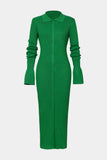 Vvsha Solid Color Shell Sleeve Ribbed Buttons Down Maxi Dress