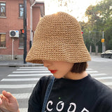 Vvsha Christmas Gift Outfit Women Knitted Lattice Fisherman Hat Handmade Crochet Color Matching Basin Hat Spring and Autumn Knitted Sunscreen Sun Hat