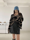 Vvsha Christmas Gift Outfit Thanksgiving Day Gifts NEW Women Punk Gothic Striped Long Sleeve Loose Patchwork Sweater Hip Hop Retro Oversize Pullover Casual Knitted Jumpers