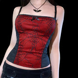 Vvsha Christmas Gift Outfit Gothic Cami Tops Y2K Aesthetic Grunge Mall Goth Crop Top Mesh Spider Net Lace Tank Lace Top Egirl Harajuku Slim Tees