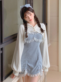 Vvsha  party look inspos Lace Japanese Sweet Lolita Dress Women Bow Pink Kawaii Party Mini Dresses Female Blue Princess Korean Fashion Dresse Winter 2024