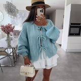 Vvsha Christmas Gift Outfit outfit ideas for school round Neck Laceup Knitted Cardigan Coat 2024 Autumn and Winter New Pure Color Commuter Simple Sweater for Women