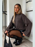 Vvsha Christmas Gift Outfit Chic Brown Round Neck Knited Pullover Women Fashion Long Sleeve Basic Loose Sweater 2024 Autumn Lady New Commute Knitwear Top