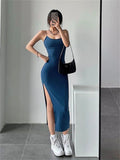 Vvsha Christmas Gift Outfit Woman Spring Summer Style Bodycon Dress Female Sexy Sleeveless Spaghetti Strap Split Sheath Dress Vestidos SS178