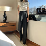 Vvsha Christmas Gift Outfit womens outfit inspiration Casual Suit Pants Women's 2024 WideLeg Pants Draping High Waist Slimming Summer Ice Silk Mopping Pants