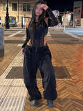 Vvsha Christmas Gift Outfit Solid Cargo Pants Women Summer New Streetwear Drawstring Bandage Fashion Pockets Loose Pants Female Sports Casual Baggy Trousers