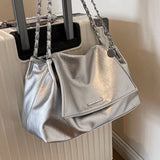 Vvsha Casual Soft Surface Large Capacity Bag Women 2024 New Popular All-Match Chain Messenger Bag Popular Silver Shoulder Bag Handbag