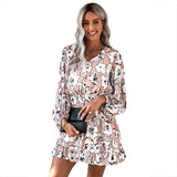 Vvsha Christmas Gift outfit  fall bridal shower outfit for guest Shiying Dress Spring and Autumn Backless Chiffon Tight Waist Sexy High Waist Long Sleeve Floral Skirt for Women