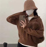 Vvsha Christmas Gift Outfit frat boy outfits Lapel Twist Zipper Knitted Pullover Women's Autumn and Winter New Long Sleeve Solid Color Elegant Loose Top Women's Fashion