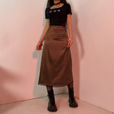 Vvsha Christmas Gift Outfit Vintage 90s Plaid High Waist Brown Midi Skirts Indie Aesthetics Printing ALine Long Skirt Y2K EGirls Streetwear Summer