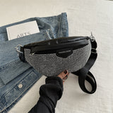 Vvsha Christmas gift Fashion Diamond Studded Women's Chest Bag, Wide Strap Crossbody Shoulder Bags Designer Fanny Pack Ladies Waist Bag