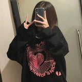 Vvsha Christmas Gift Outfit s Womens Spring Autumn Black Clothing Pullover Top  Oversize Cotton Long Sleeve TShirt Harajuku Heart Print Long Sleeve TShirt