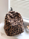 Bag For Love  Allover Leopard Pattern Fluffy Backpack   Women Backpacks