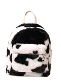 Bag For Love  Cow Pattern Zip Front Fluffy Backpack   Women Backpacks