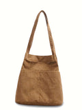 Vvsha- Side Pocket Corduroy Tote Bag  - Women Tote Bags