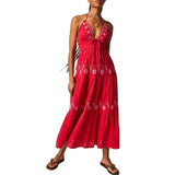 Vvsha Christmas Gift Outfit Bohemian Beach Long Dress for Women 2024 Summer V Neck Backless Halter Birthday Party Vestidos De Mujer