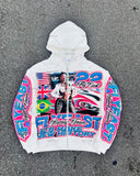 Vvsha New Y2K Harajuku Retro Street Racing Print Zipper Hoodie Hip-hop Punk Casual Oversized Sweatshirt Men Punk Trend Brand Jacket