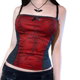 Vvsha Christmas Gift Outfit Gothic Cami Tops Y2K Aesthetic Grunge Mall Goth Crop Top Mesh Spider Net Lace Tank Lace Top Egirl Harajuku Slim Tees