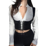 Vvsha Christmas Gift Outfit Women Corset Bustier Crop Top Laceup Bandage Black Gothic Leather Underbust Suspender Cami Vest Waist BodyshaperTank Cummerbund