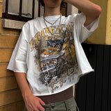 Vvsha Streetwear Oversized T Shirt Men Women Harajuku Retro Letter Graphic Print T Shirt Gothic Cotton White Short Sleeves Y2K Clothes Aesthetic Guy Outfits