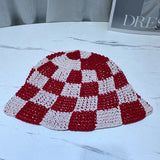 Vvsha Christmas Gift Outfit Women Knitted Lattice Fisherman Hat Handmade Crochet Color Matching Basin Hat Spring and Autumn Knitted Sunscreen Sun Hat