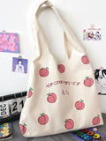 Vvsha- Japanese Letter & Peach Graphic Shopper Bag  - Women Tote Bags