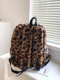 Bag For Love  Allover Leopard Pattern Fluffy Backpack   Women Backpacks