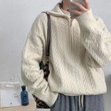 Vvsha Christmas Gift Outfit frat boy outfits Lapel Twist Zipper Knitted Pullover Women's Autumn and Winter New Long Sleeve Solid Color Elegant Loose Top Women's Fashion