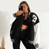 Christmas Gift Autumn Winter Oversized Jackets Women 2023 Fashion Letter Embroidery Baseball Varsity Black Loose Long Sleeve Y2K Coat