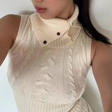 Vvsha Christmas Gift Outfit Y2K Vintage Knit Ribbed Tank Tops Summer Tight Fitted Turtleneck Sleeveless Crop Tops Women Party Club Cocktail Vest Streetwear