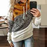 Vvsha Christmas Gift Outfit Graduation Gifts  Women Patchwork Hooded Sweatshirt Autumn Winter Leopard Print Harajuku Drawstring Hoodie Casual Long Sleeve Pullover Tops Female