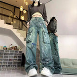 Vvsha Christmas Gift Outfit y2k outfits Graffiti Workwear Jeans Women's Loose Slimming Elegant Casual Retro Street Harajuku Printed Jeans Fashion