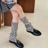 Vvsha Christmas Gift outfit -Preppy Style Bow Long Socks Women Sweet Girls Plaid Ribbon Strap Lolita Leggings Winter Design Knitted Cuffs Leg Warmer Stocking