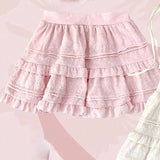 Vvsha  party look inspos Autumn Kawaii Lolita Style Pink Skirt Sets Women Sweet Lace Bandage Tank Top Cute Mini Cake Skirt Chic Jacquard Relief Rose Suit