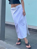 Vvsha Christmas Gift Outfit White Casual Loose Pencils Skirt Straight Ladies High Waist Elegant Side Split Fashion Pocket For Women Midi Skirts 2023