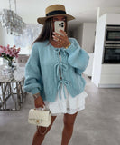 Vvsha Christmas Gift Outfit outfit ideas for school round Neck Laceup Knitted Cardigan Coat 2024 Autumn and Winter New Pure Color Commuter Simple Sweater for Women