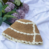 Vvsha Christmas Gift Outfit Women Knitted Lattice Fisherman Hat Handmade Crochet Color Matching Basin Hat Spring and Autumn Knitted Sunscreen Sun Hat