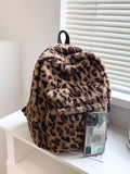 Bag For Love  Allover Leopard Pattern Fluffy Backpack   Women Backpacks