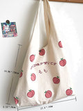 Vvsha- Japanese Letter & Peach Graphic Shopper Bag  - Women Tote Bags