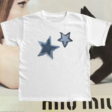 Vvsha Christmas Gift outfit -Blue Stars Graphic Baby Tee Women Short Sleeve Round Neck Slim Tee Tops 2000s Vintage Y2K Coquette  T-shirts Female Streetwear