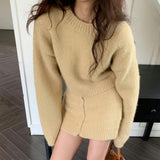 Vvsha Christmas Gift Outfit midi skirt outfit fall 2024chinc Winter Short Thickened Sweater Breasted Hip Knitted Short Skirt TwoPiece Suit for Women