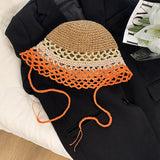 Vvsha Christmas Gift Outfit Women Knitted Lattice Fisherman Hat Handmade Crochet Color Matching Basin Hat Spring and Autumn Knitted Sunscreen Sun Hat