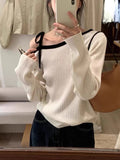 Vvsha Christmas Gift Outfit men¡¯s outfits Contrast Color offtheShoulder offShoulder Sweater Sweater for Women 2024 Early Autumn Slim Fit Slimming Long Sleeve Hot Girl Chic Top