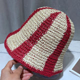 Vvsha Christmas Gift Outfit Women Knitted Lattice Fisherman Hat Handmade Crochet Color Matching Basin Hat Spring and Autumn Knitted Sunscreen Sun Hat