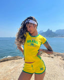 Vvsha Christmas Gift outfit -2024 Summer T-shirt For Women Brazil Letter Aesthetic 90's Crop Tops Casual shorts Short Sleeve Tee suit Streetwear Y2k Clothes