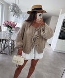 Vvsha Christmas Gift Outfit outfit ideas for school round Neck Laceup Knitted Cardigan Coat 2024 Autumn and Winter New Pure Color Commuter Simple Sweater for Women