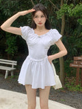 Vvsha Christmas Gift Outfit Women's fairy style dress 2024 Spring Festival new hollow design sweet star buckle Vneck shrink pleated short dress female