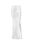 Vvsha Solid Satin High Rise Mermaid Maxi Skirt